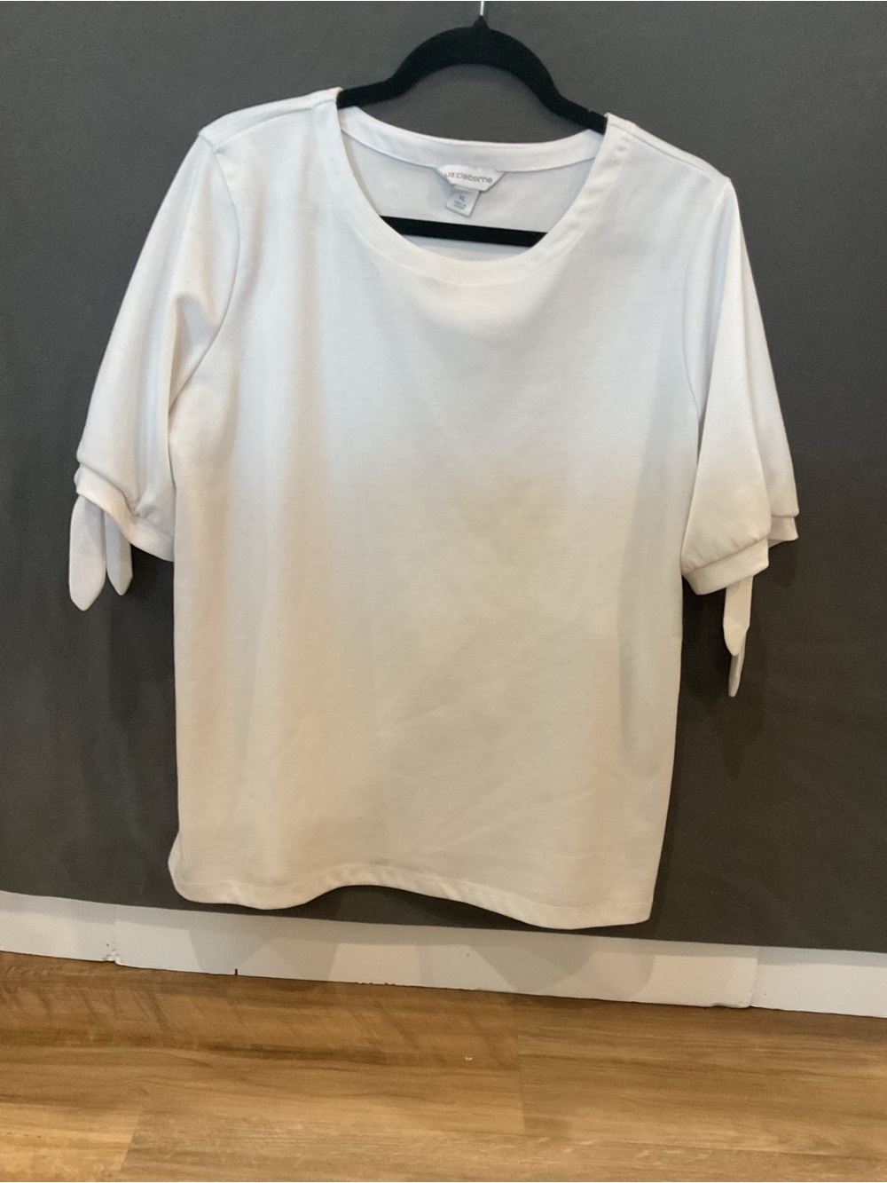 Liz Claiborne White Short Sleeve Tee with Tie Sleeve Detail